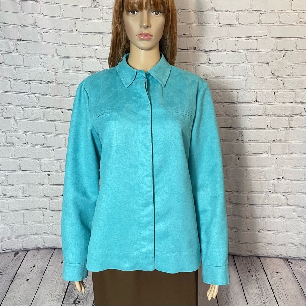 Chico's Blue Faux Suede Shirt Jacket Size 2 US L
